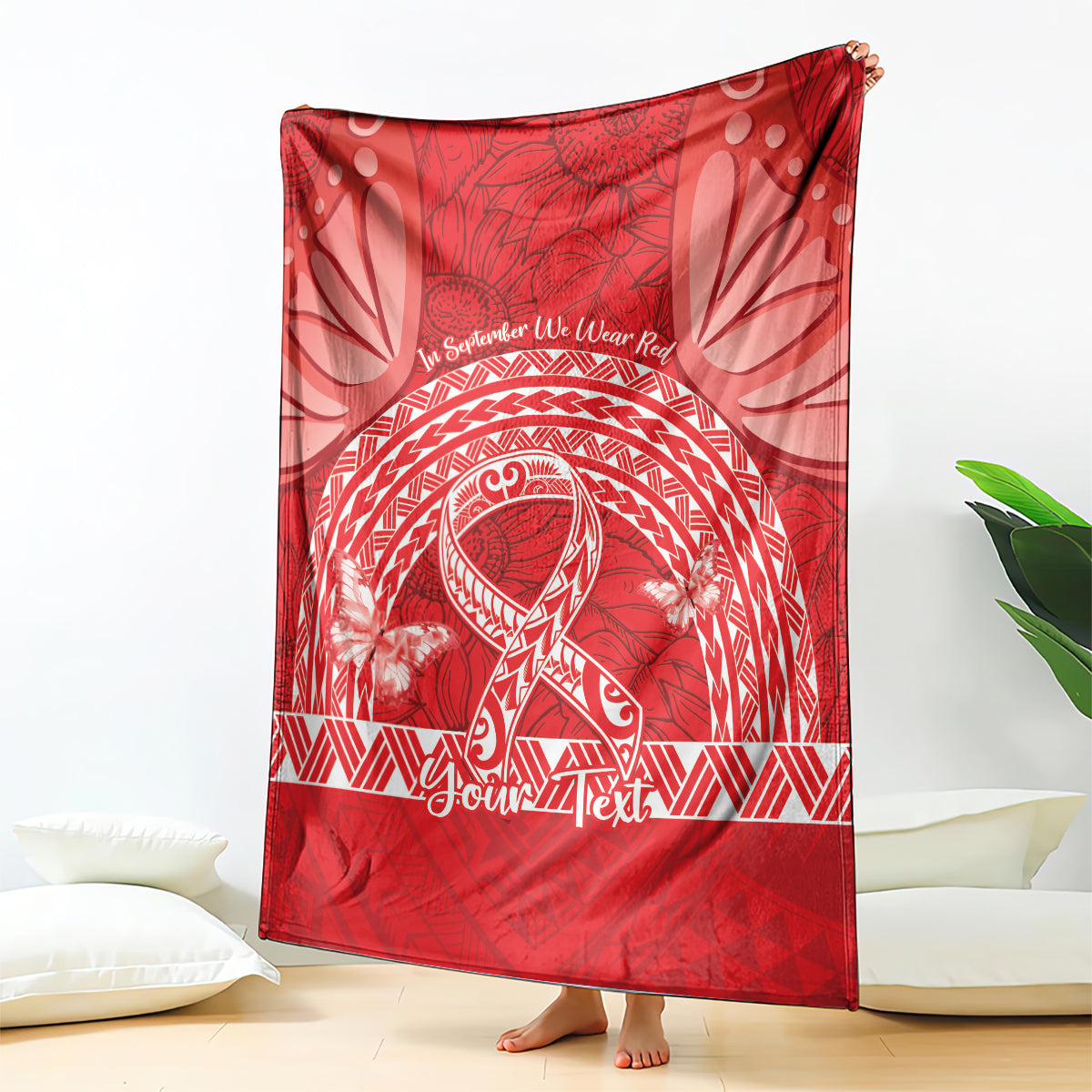 Personalised In September We Wear Red Blanket Polynesia Blood Cancer Awareness LT14 - Polynesian Pride