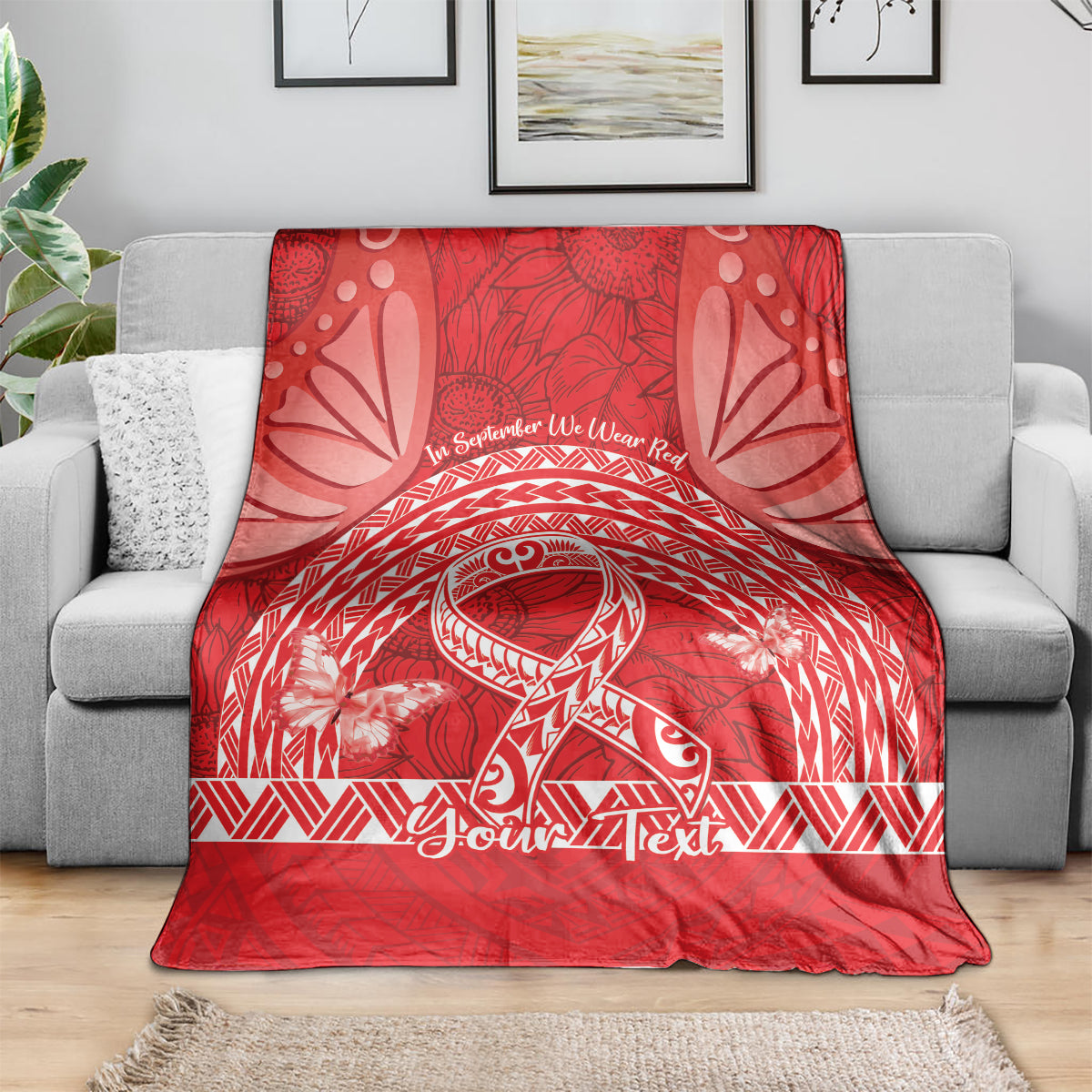 Personalised In September We Wear Red Blanket Polynesia Blood Cancer Awareness LT14 - Polynesian Pride