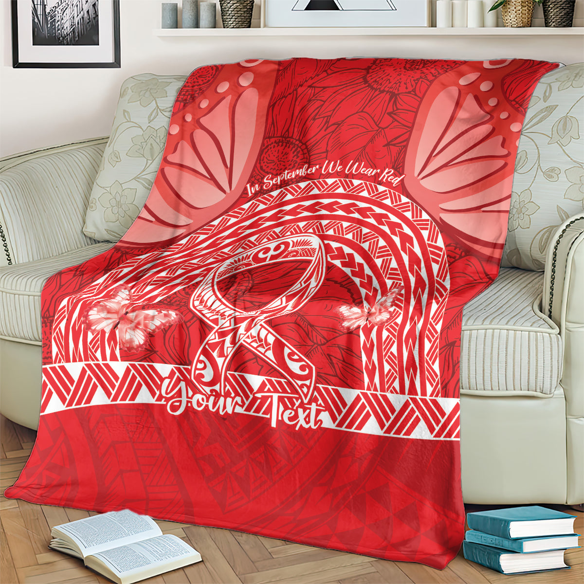 Personalised In September We Wear Red Blanket Polynesia Blood Cancer Awareness LT14 - Polynesian Pride