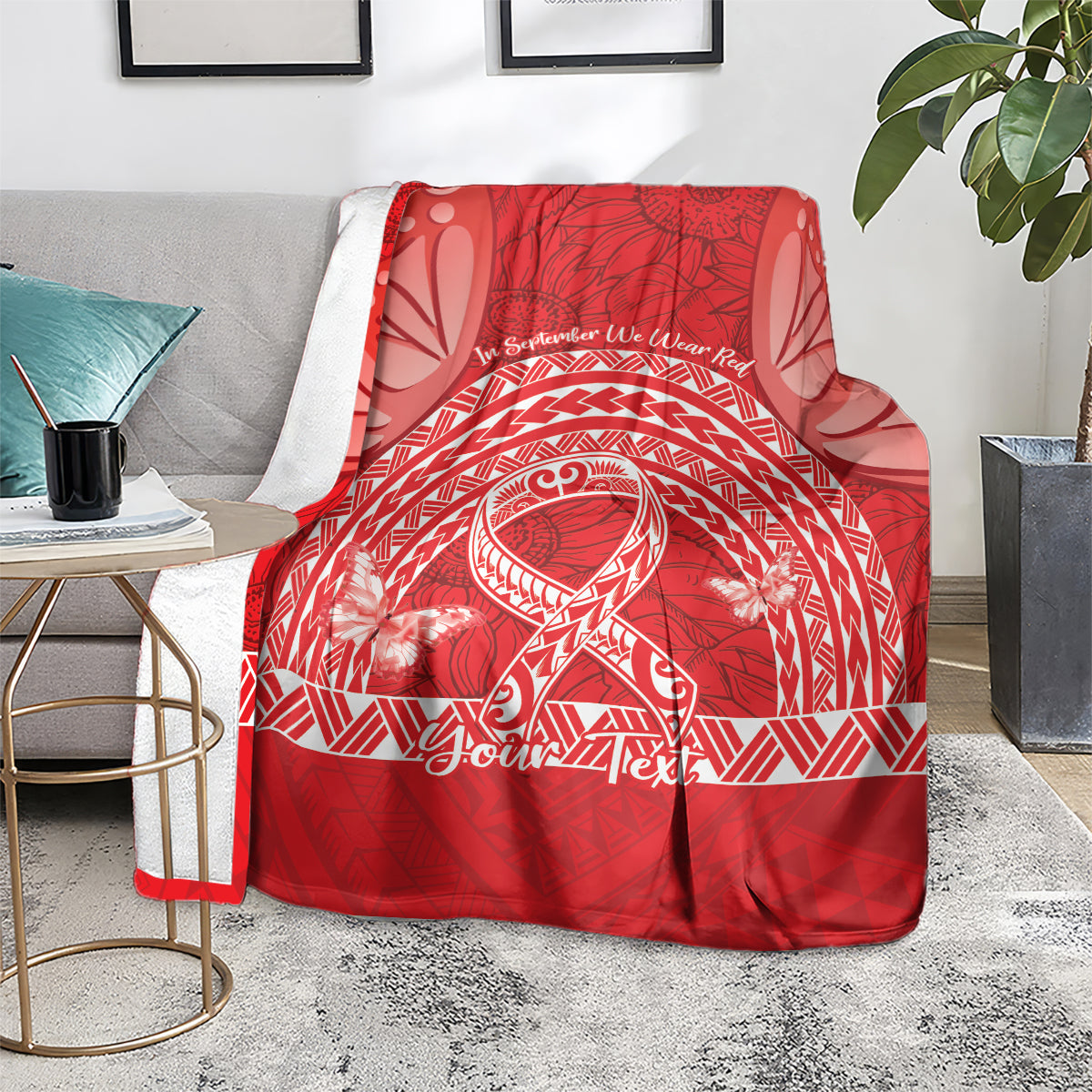 Personalised In September We Wear Red Blanket Polynesia Blood Cancer Awareness LT14 - Polynesian Pride