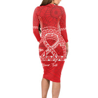 Personalised In September We Wear Red Long Sleeve Bodycon Dress Polynesia Blood Cancer Awareness LT14 - Polynesian Pride