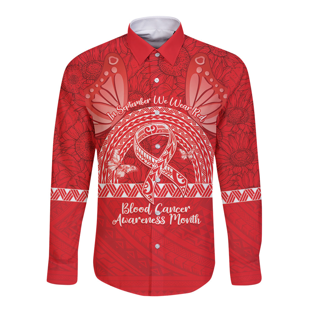 Personalised In September We Wear Red Long Sleeve Button Shirt Polynesia Blood Cancer Awareness LT14 Unisex Red - Polynesian Pride