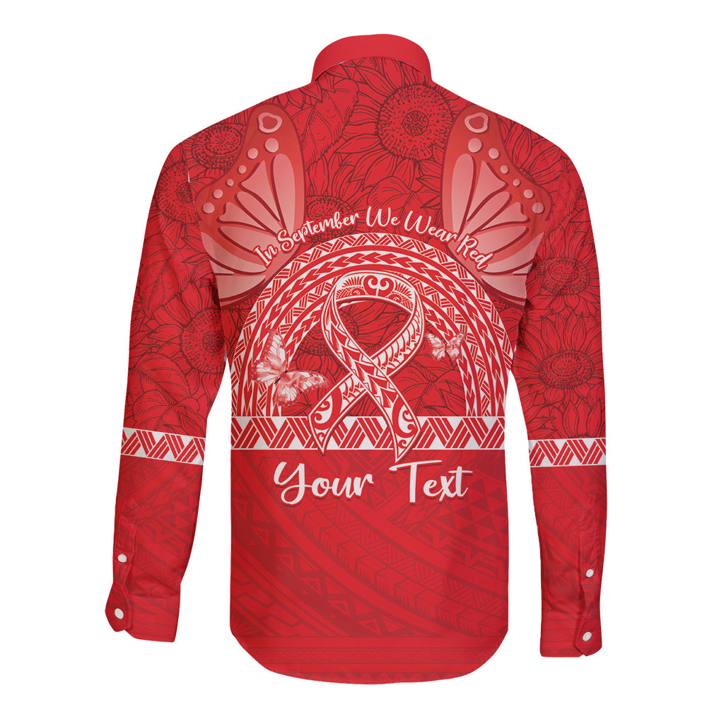 Personalised In September We Wear Red Long Sleeve Button Shirt Polynesia Blood Cancer Awareness LT14 - Polynesian Pride