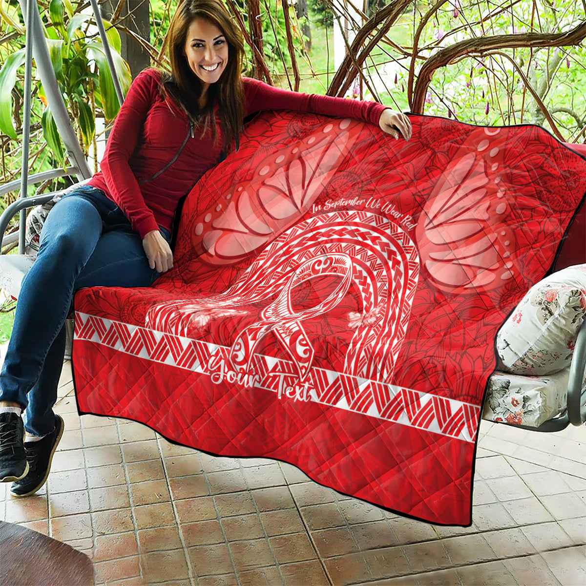 Personalised In September We Wear Red Quilt Polynesia Blood Cancer Awareness LT14 - Polynesian Pride