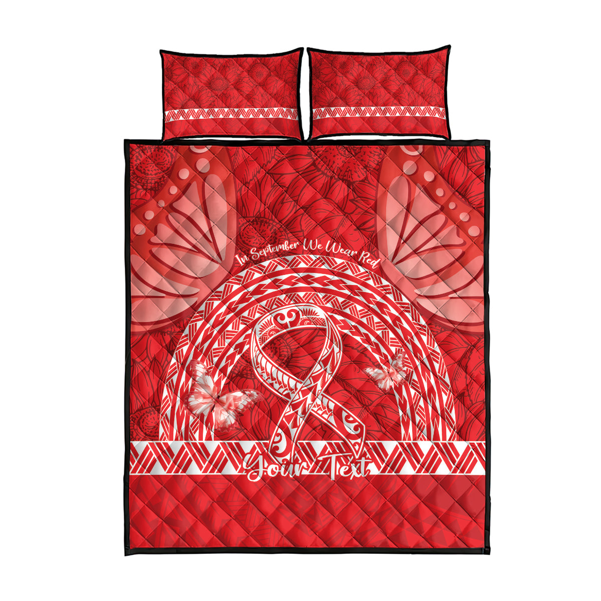 Personalised In September We Wear Red Quilt Bed Set Polynesia Blood Cancer Awareness LT14 - Polynesian Pride