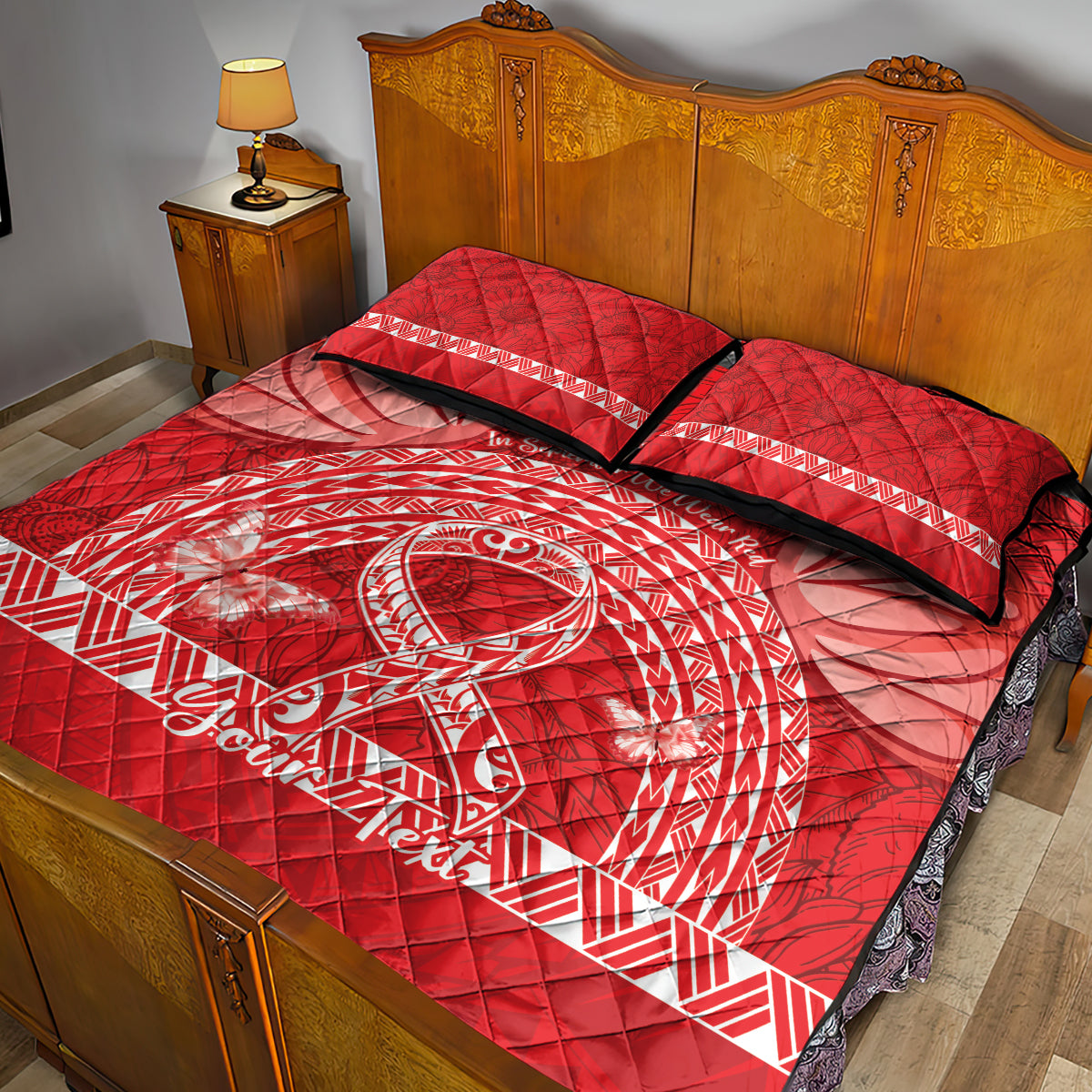 Personalised In September We Wear Red Quilt Bed Set Polynesia Blood Cancer Awareness LT14 - Polynesian Pride