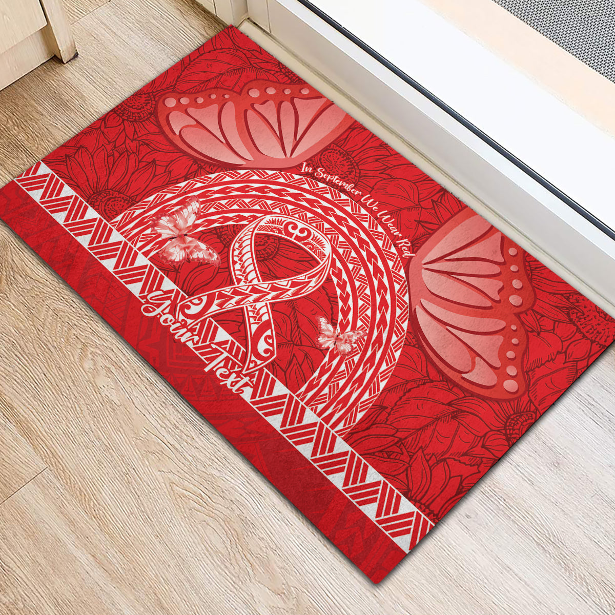 Personalised In September We Wear Red Rubber Doormat Polynesia Blood Cancer Awareness LT14 - Polynesian Pride