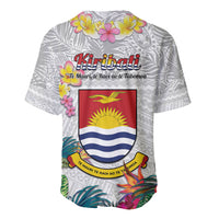 Kiribati Independence Day Baseball Jersey Frigatebird Mix Tropical Flowers - White Style LT14 - Polynesian Pride