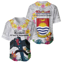 Kiribati Independence Day Baseball Jersey Frigatebird Mix Tropical Flowers - White Style LT14 - Polynesian Pride