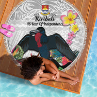 Kiribati Independence Day Beach Blanket Frigatebird Mix Tropical Flowers - White Style LT14 - Polynesian Pride