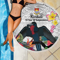 Kiribati Independence Day Beach Blanket Frigatebird Mix Tropical Flowers - White Style LT14 - Polynesian Pride
