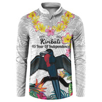 Kiribati Independence Day Button Sweatshirt Frigatebird Mix Tropical Flowers - White Style LT14 White - Polynesian Pride