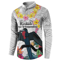Kiribati Independence Day Button Sweatshirt Frigatebird Mix Tropical Flowers - White Style LT14 - Polynesian Pride
