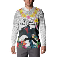 Kiribati Independence Day Button Sweatshirt Frigatebird Mix Tropical Flowers - White Style LT14 - Polynesian Pride