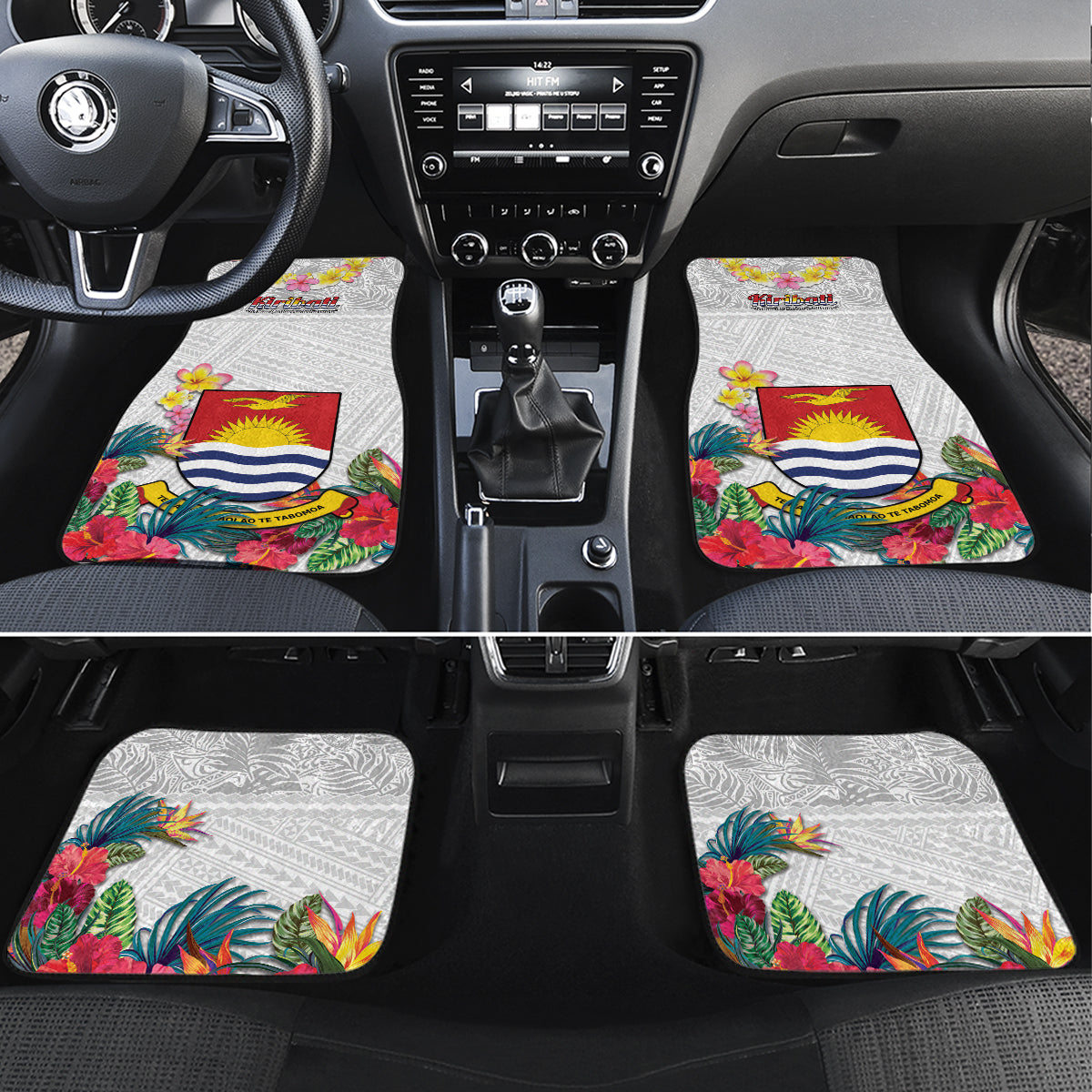 Kiribati Independence Day Car Mats Frigatebird Mix Tropical Flowers - White Style