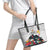 Kiribati Independence Day Leather Tote Bag Frigatebird Mix Tropical Flowers - White Style