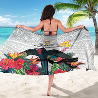 Kiribati Independence Day Sarong Frigatebird Mix Tropical Flowers - White Style LT14 - Polynesian Pride