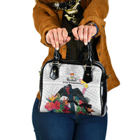 Kiribati Independence Day Shoulder Handbag Frigatebird Mix Tropical Flowers - White Style LT14 One Size White - Polynesian Pride