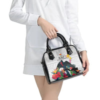 Kiribati Independence Day Shoulder Handbag Frigatebird Mix Tropical Flowers - White Style LT14 - Polynesian Pride