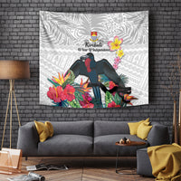 Kiribati Independence Day Tapestry Frigatebird Mix Tropical Flowers - White Style LT14 - Polynesian Pride