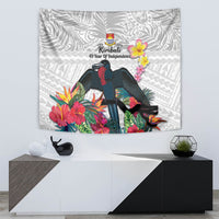 Kiribati Independence Day Tapestry Frigatebird Mix Tropical Flowers - White Style LT14 - Polynesian Pride