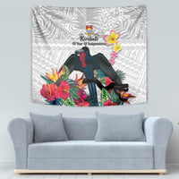 Kiribati Independence Day Tapestry Frigatebird Mix Tropical Flowers - White Style LT14 - Polynesian Pride