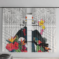 Kiribati Independence Day Window Curtain Frigatebird Mix Tropical Flowers - White Style LT14 With Hooks White - Polynesian Pride
