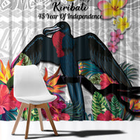 Kiribati Independence Day Window Curtain Frigatebird Mix Tropical Flowers - White Style LT14 - Polynesian Pride