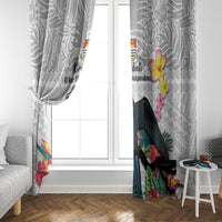 Kiribati Independence Day Window Curtain Frigatebird Mix Tropical Flowers - White Style LT14 - Polynesian Pride