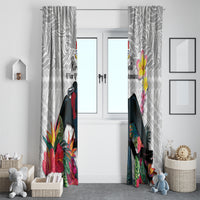 Kiribati Independence Day Window Curtain Frigatebird Mix Tropical Flowers - White Style LT14 - Polynesian Pride