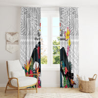 Kiribati Independence Day Window Curtain Frigatebird Mix Tropical Flowers - White Style LT14 - Polynesian Pride