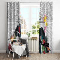 Kiribati Independence Day Window Curtain Frigatebird Mix Tropical Flowers - White Style LT14 - Polynesian Pride