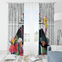Kiribati Independence Day Window Curtain Frigatebird Mix Tropical Flowers - White Style LT14 - Polynesian Pride