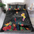 Kiribati Independence Day Bedding Set Frigatebird Mix Tropical Flowers - Black Style