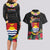 Kiribati Independence Day Couples Matching Long Sleeve Bodycon Dress and Hawaiian Shirt Frigatebird Mix Tropical Flowers - Black Style