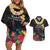 Kiribati Independence Day Couples Matching Off Shoulder Short Dress and Hawaiian Shirt Frigatebird Mix Tropical Flowers - Black Style