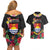 Kiribati Independence Day Couples Matching Off Shoulder Short Dress and Hawaiian Shirt Frigatebird Mix Tropical Flowers - Black Style