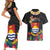 Kiribati Independence Day Couples Matching Short Sleeve Bodycon Dress and Hawaiian Shirt Frigatebird Mix Tropical Flowers - Black Style