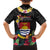 Kiribati Independence Day Family Matching Off Shoulder Short Dress and Hawaiian Shirt Frigatebird Mix Tropical Flowers - Black Style