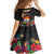 Kiribati Independence Day Family Matching Off Shoulder Short Dress and Hawaiian Shirt Frigatebird Mix Tropical Flowers - Black Style