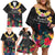 Kiribati Independence Day Family Matching Off Shoulder Short Dress and Hawaiian Shirt Frigatebird Mix Tropical Flowers - Black Style