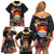 Kiribati Independence Day Family Matching Off Shoulder Short Dress and Hawaiian Shirt Frigatebird Mix Tropical Flowers - Black Style