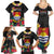 Kiribati Independence Day Family Matching Summer Maxi Dress and Hawaiian Shirt Frigatebird Mix Tropical Flowers - Black Style