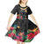 Kiribati Independence Day Kid Short Sleeve Dress Frigatebird Mix Tropical Flowers - Black Style