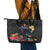 Kiribati Independence Day Leather Tote Bag Frigatebird Mix Tropical Flowers - Black Style