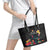 Kiribati Independence Day Leather Tote Bag Frigatebird Mix Tropical Flowers - Black Style