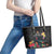 Kiribati Independence Day Leather Tote Bag Frigatebird Mix Tropical Flowers - Black Style