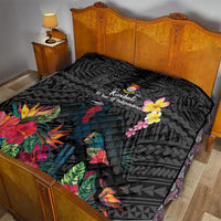 Kiribati Independence Day Quilt Frigatebird Mix Tropical Flowers - Black Style LT14 - Polynesian Pride