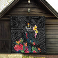 Kiribati Independence Day Quilt Frigatebird Mix Tropical Flowers - Black Style LT14 - Polynesian Pride