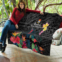 Kiribati Independence Day Quilt Frigatebird Mix Tropical Flowers - Black Style LT14 - Polynesian Pride
